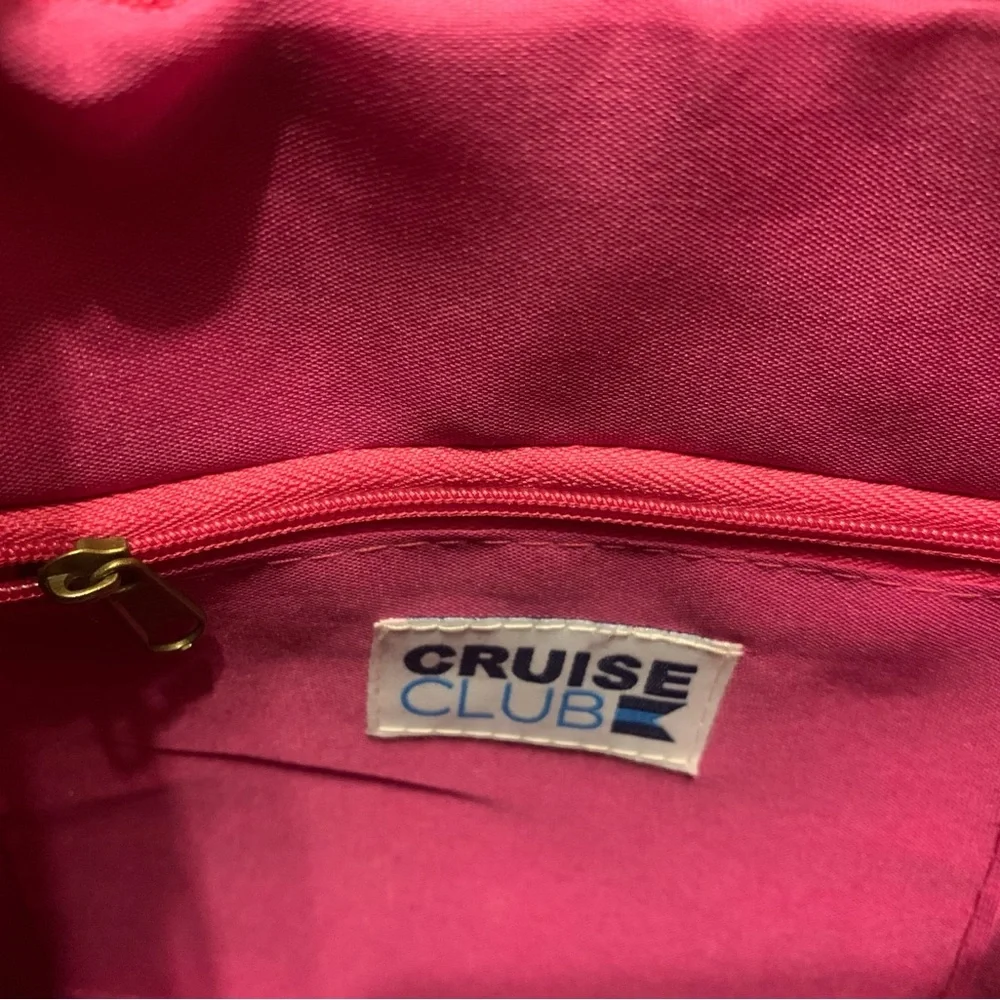 NWT Cruise Club pink/tan striped summer straw crossbody with corded/beaded strap - Picture 6 of 10